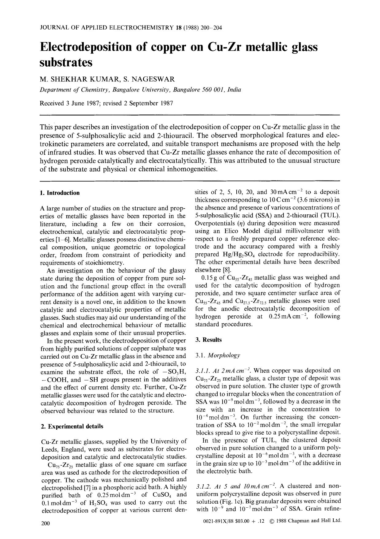 Electrodeposition of copper on Cu−Zr metallic glass substrates by Unknown