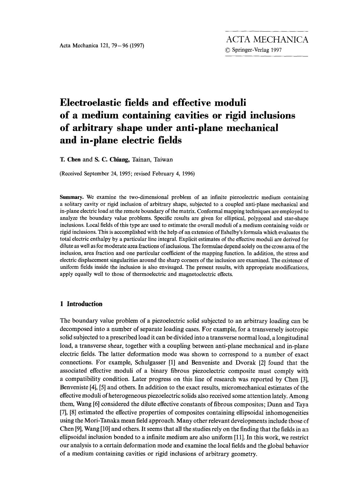 Electroelastic fields and effective moduli of a medium containing cavities or rigid inclusions of arbitrary shape under anti-plane mechanical and in-plane electric fields by Unknown
