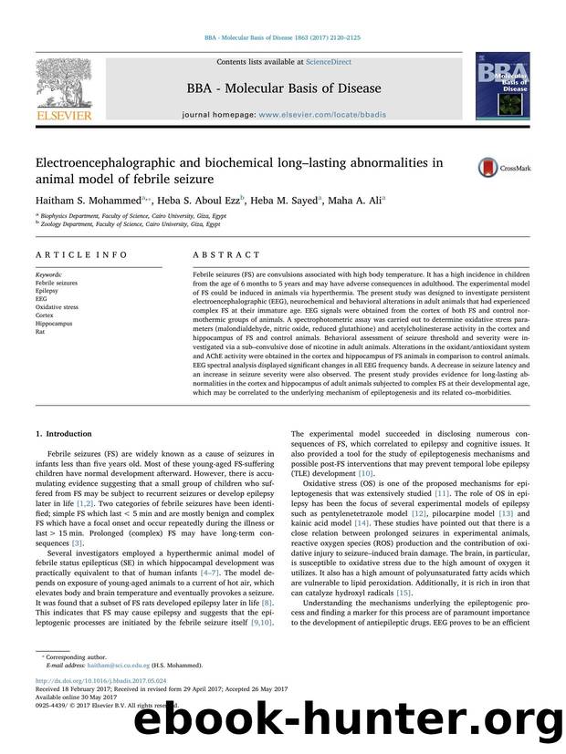 Electroencephalographic and biochemical longâlasting abnormalities in animal model of febrile seizure by Haitham S. Mohammed & Heba S. Aboul Ezz & Heba M. Sayed & Maha A. Ali