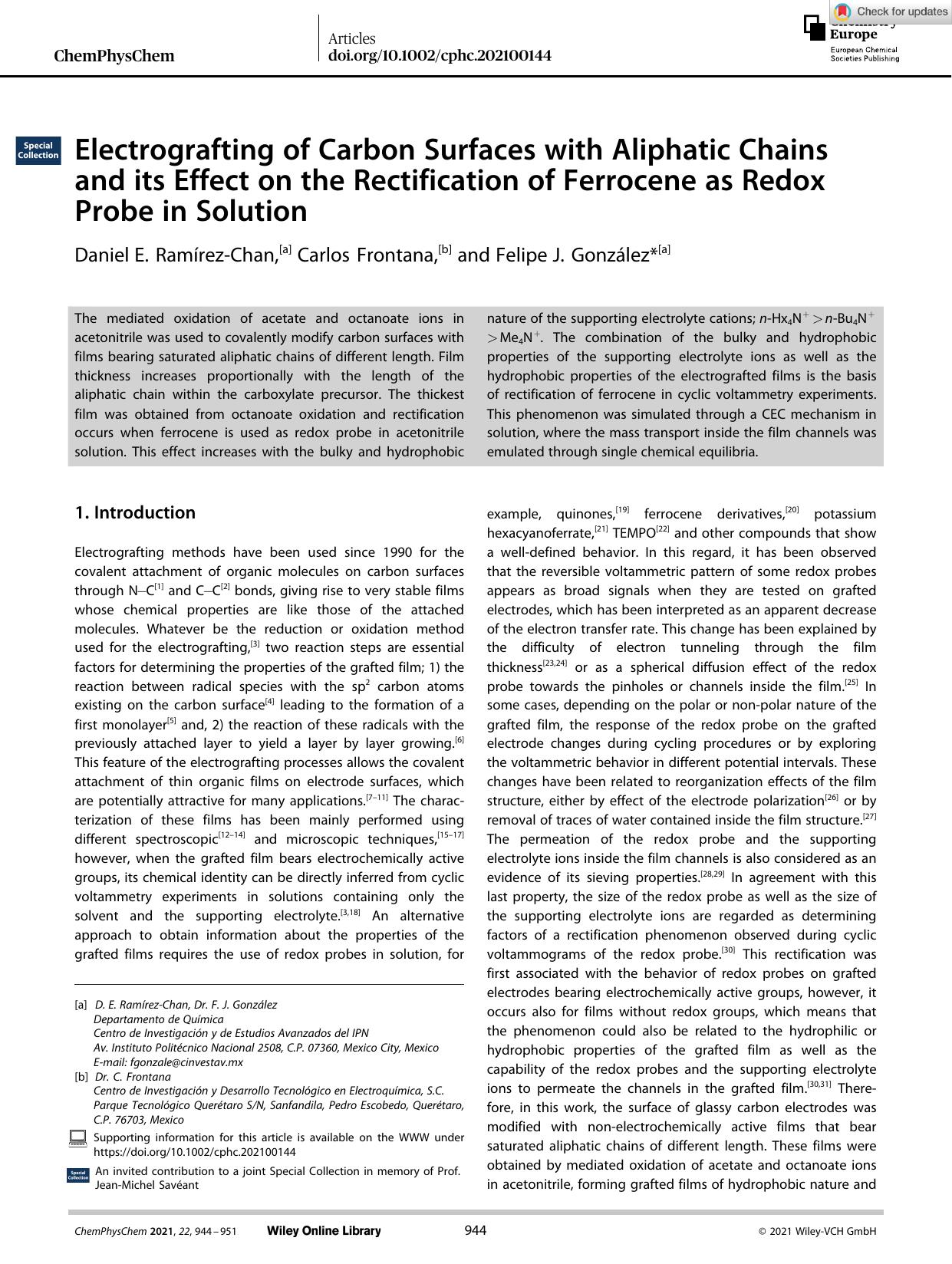 Electrografting of Carbon Surfaces with Aliphatic Chains and its Effect on the Rectification of Ferrocene as Redox Probe in Solution by Unknown