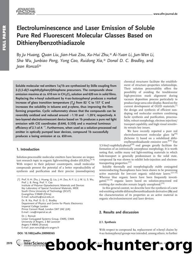 Electroluminescence and Laser Emission of Soluble Pure Red Fluorescent Molecular Glasses Based on Dithienylbenzothiadiazole by Unknown