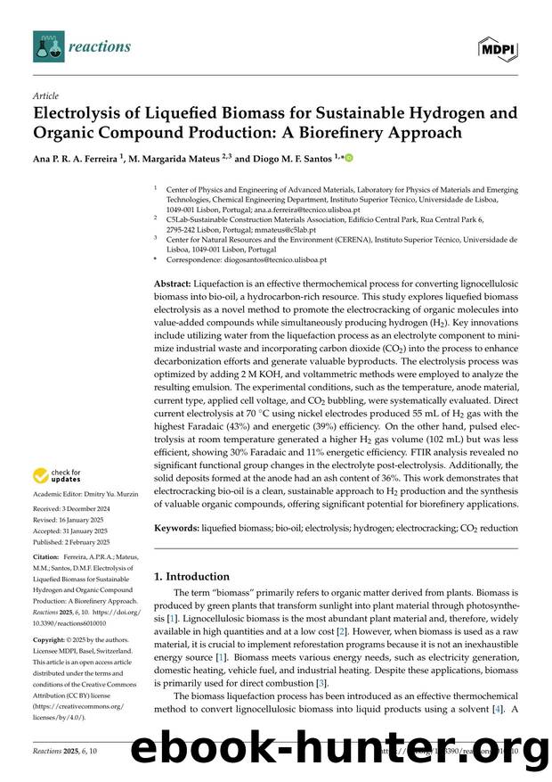 Electrolysis of Liquefied Biomass for Sustainable Hydrogen and Organic Compound Production: A Biorefinery Approach by Ana P. R. A. Ferreira M. Margarida Mateus & Diogo M. F. Santos