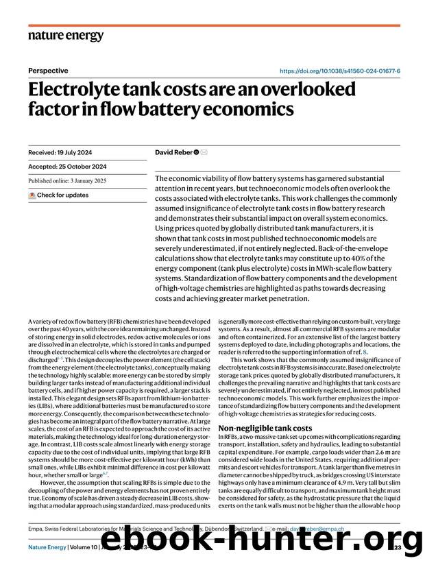 Electrolyte tank costs are an overlooked factor in flow battery economics by David Reber
