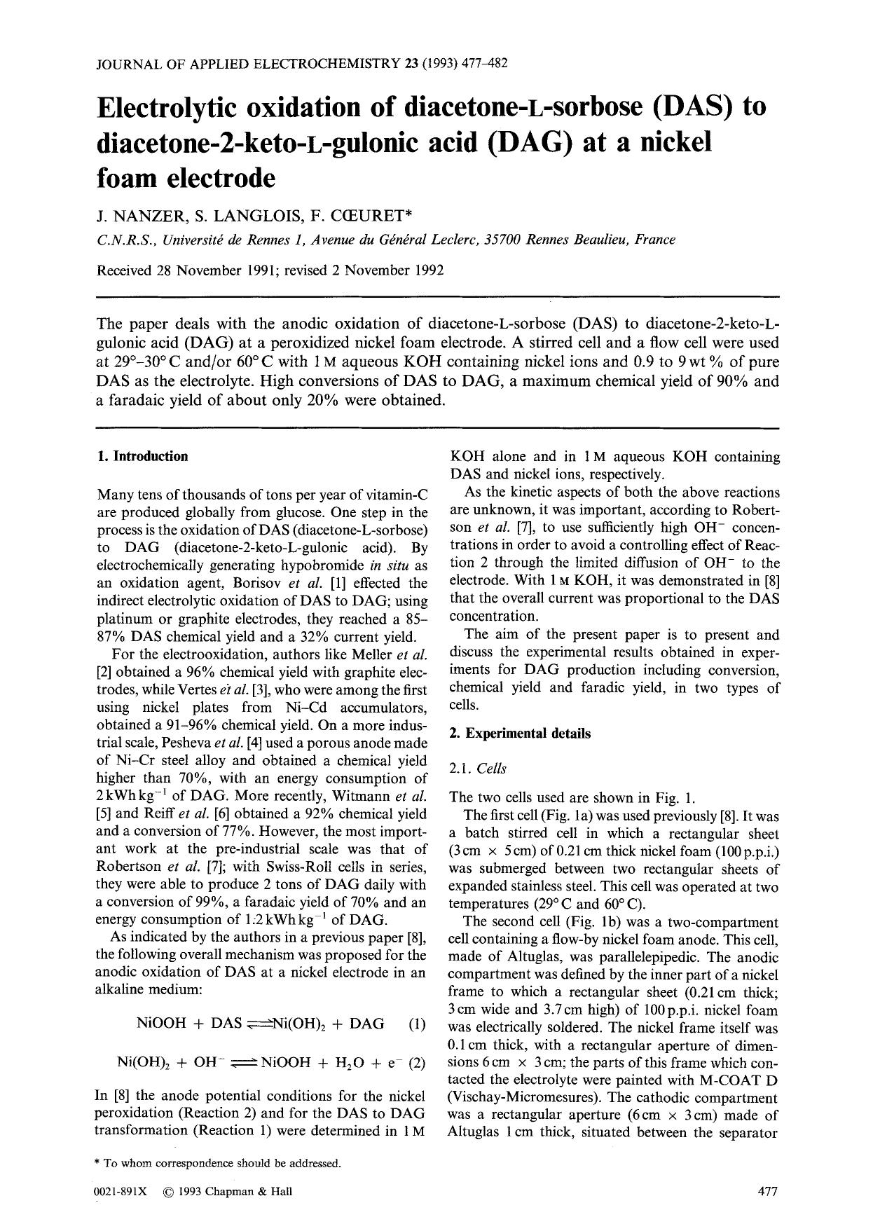 Electrolytic oxidation of diacetone- <Emphasis Type="SmallCaps">l <Emphasis>-sorbose (DAS) to diacetone-2-keto- <Emphasis Type="SmallCaps">l <Emphasis>-gulonic acid (DAG) at a nickel foam electrode by Unknown