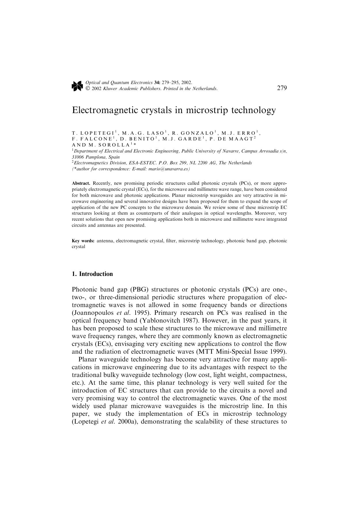 Electromagnetic crystals in microstrip technology by Unknown