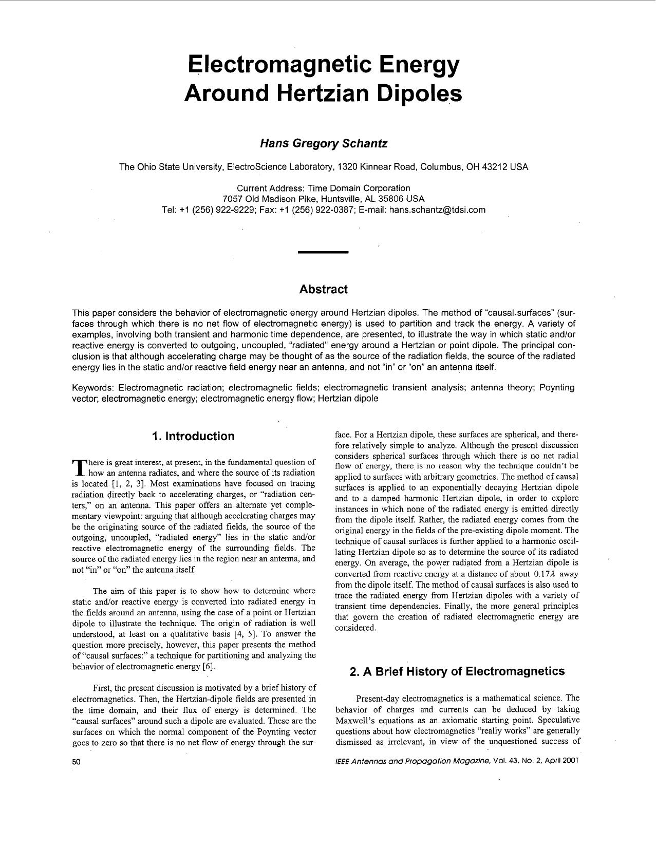 Electromagnetic energy around Hertzian dipoles - IEEE Antennas and Propagation Magazine by Unknown