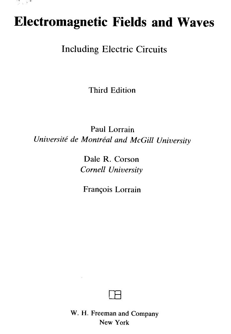 Electromagnetic fields and waves: including electric circuits by Paul Lorrain Dale R. Corson