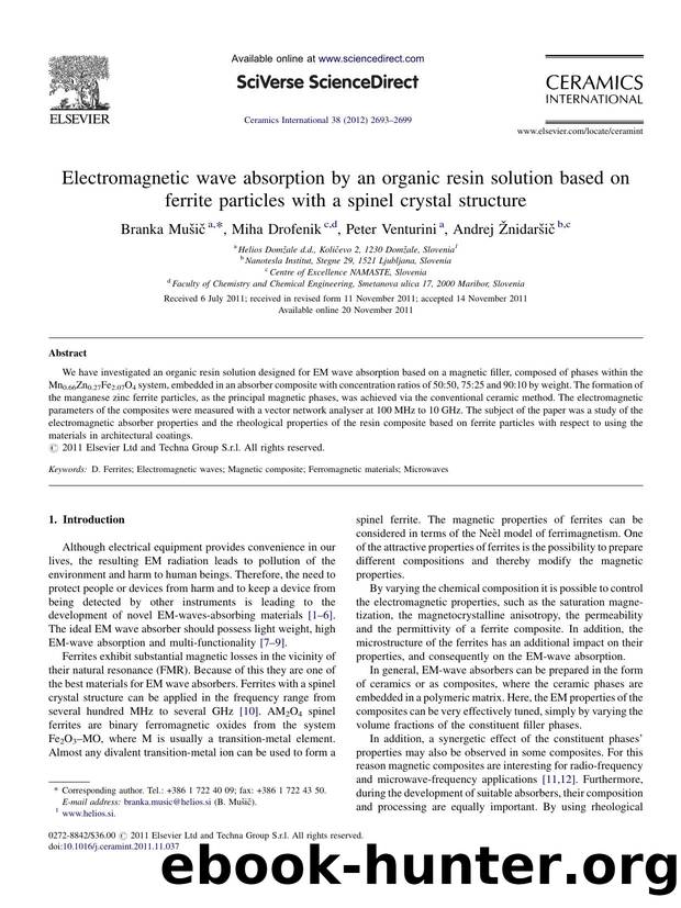 Electromagnetic wave absorption by an organic resin solution based on ferrite particles with a spinel crystal structure by Branka Mušič