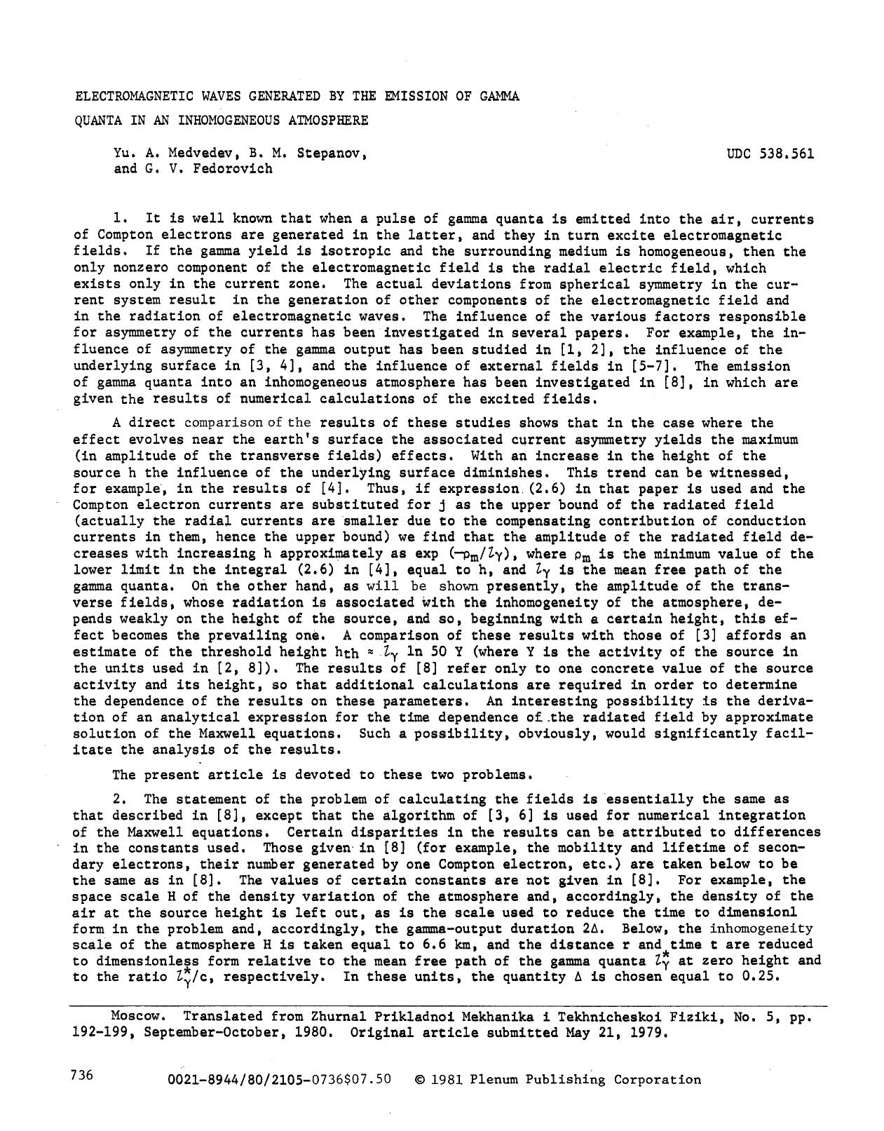 Electromagnetic waves generated by the emission of gamma quanta in an inhomogeneous atmosphere by Unknown