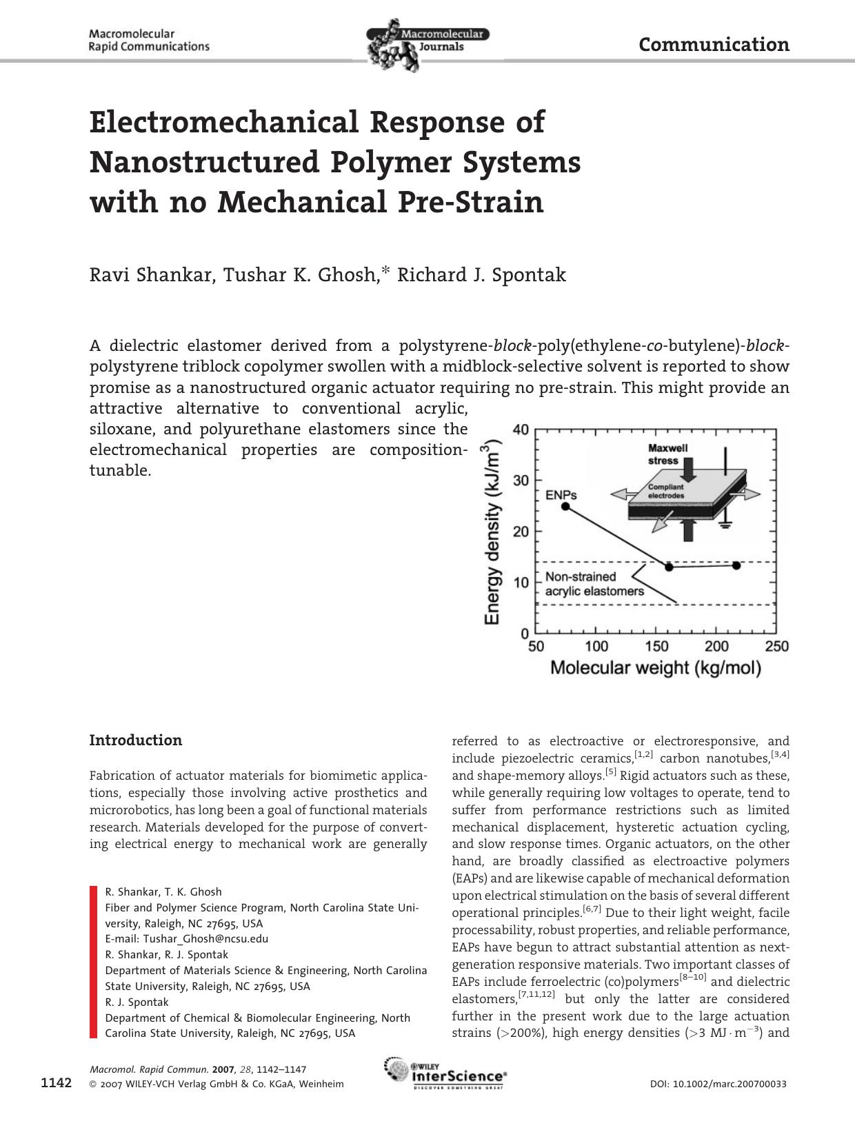 Electromechanical Response of Nanostructured Polymer Systems with no Mechanical Pre-Strain by Unknown