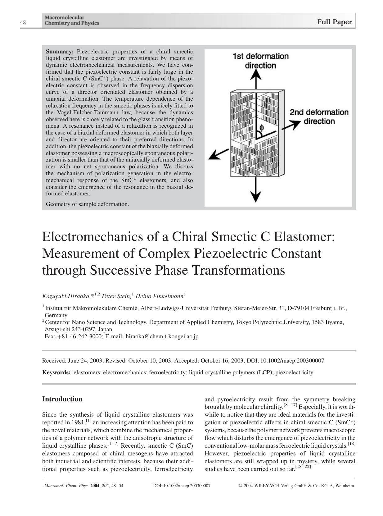 Electromechanics of a Chiral Smectic C Elastomer: Measurement of Complex Piezoelectric Constant through Successive Phase Transformations by Unknown