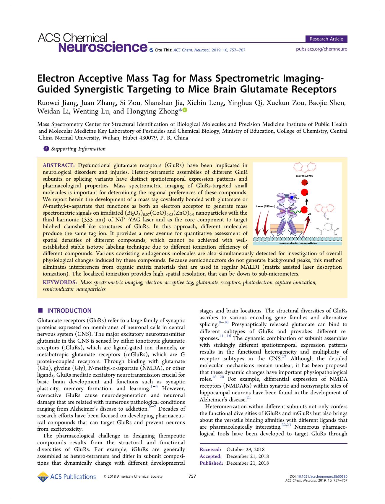 Electron Acceptive Mass Tag for Mass Spectrometric Imaging-Guided Synergistic Targeting to Mice Brain Glutamate Receptors by unknow