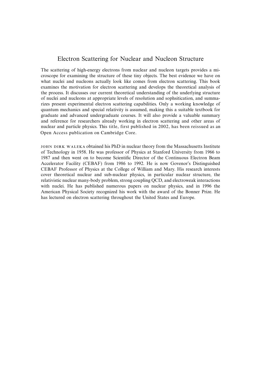 Electron Scattering For Nuclear And Nucleon Structure by John Dirk Walecka