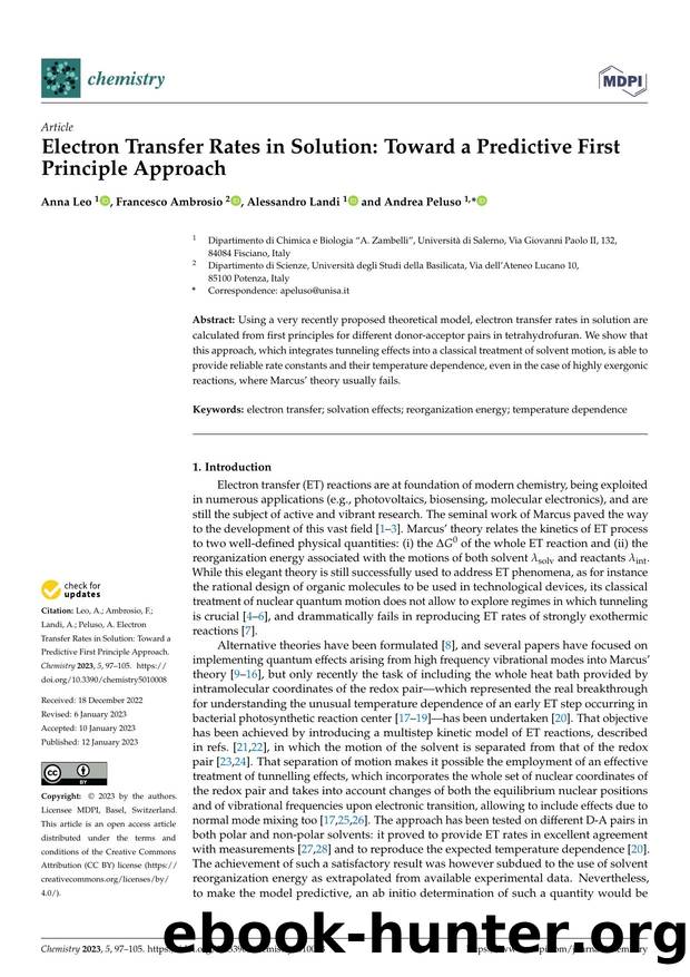 Electron Transfer Rates in Solution: Toward a Predictive First Principle Approach by Anna Leo Francesco Ambrosio Alessandro Landi & Andrea Peluso