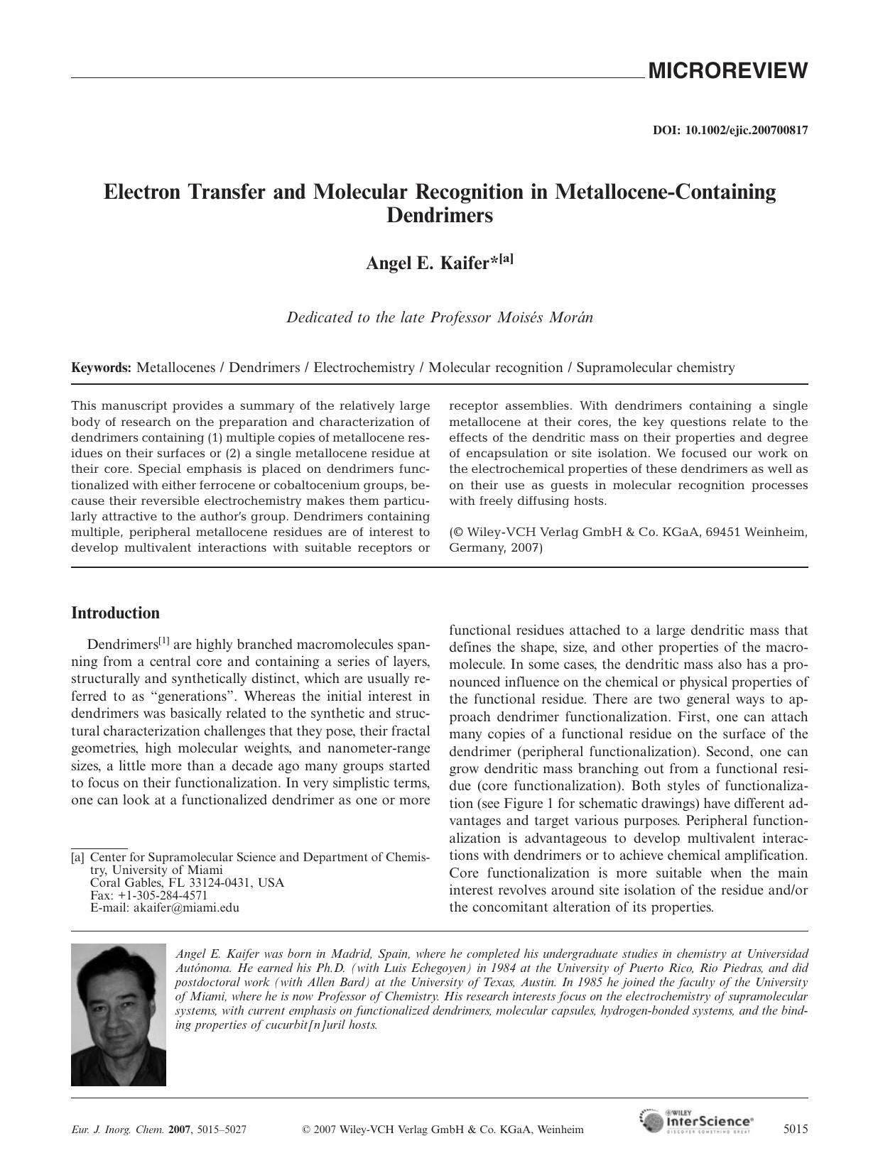 Electron Transfer and Molecular Recognition in Metallocene-Containing Dendrimers by Unknown