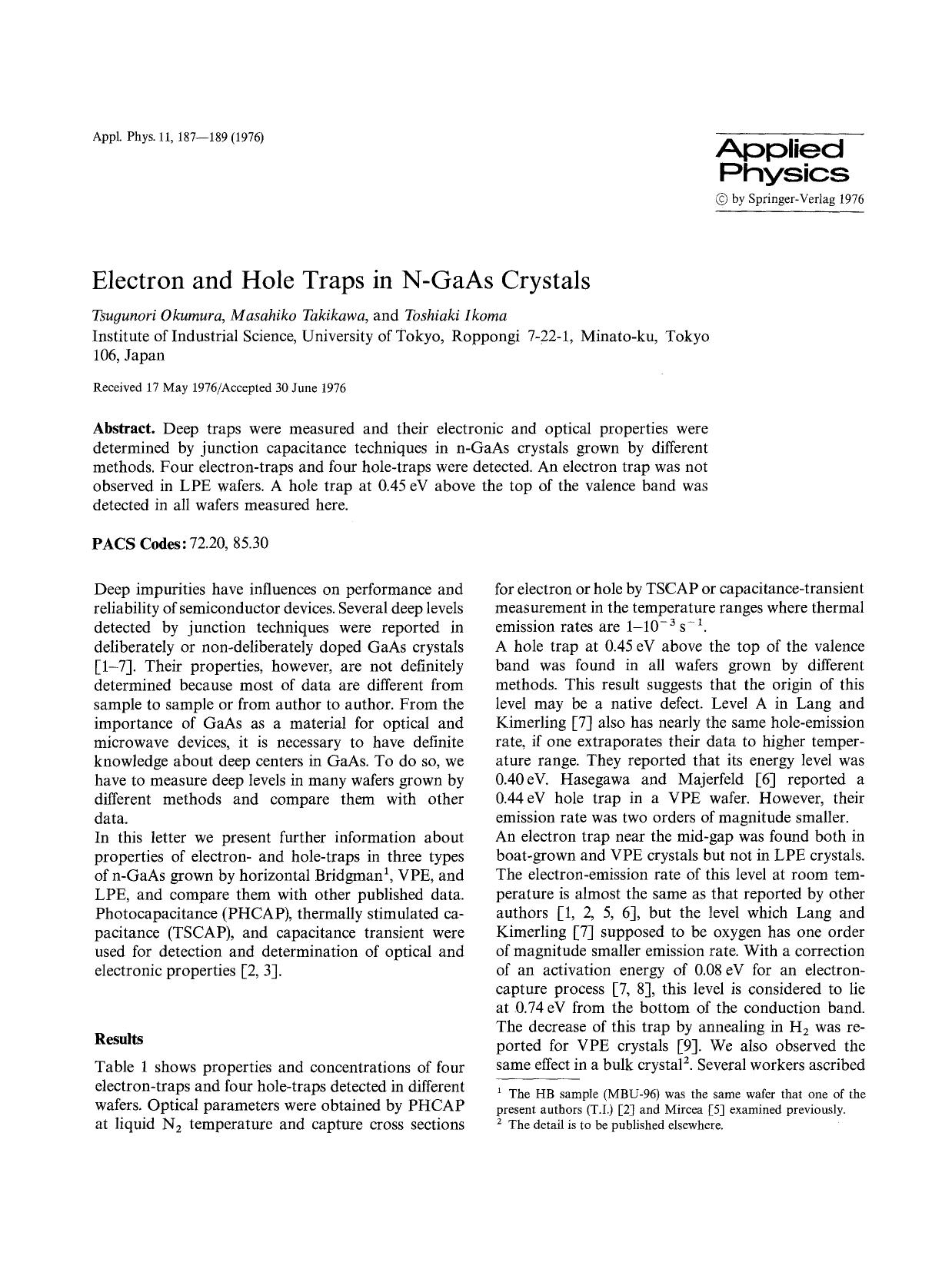 Electron and hole traps in N-GaAs crystals by Unknown
