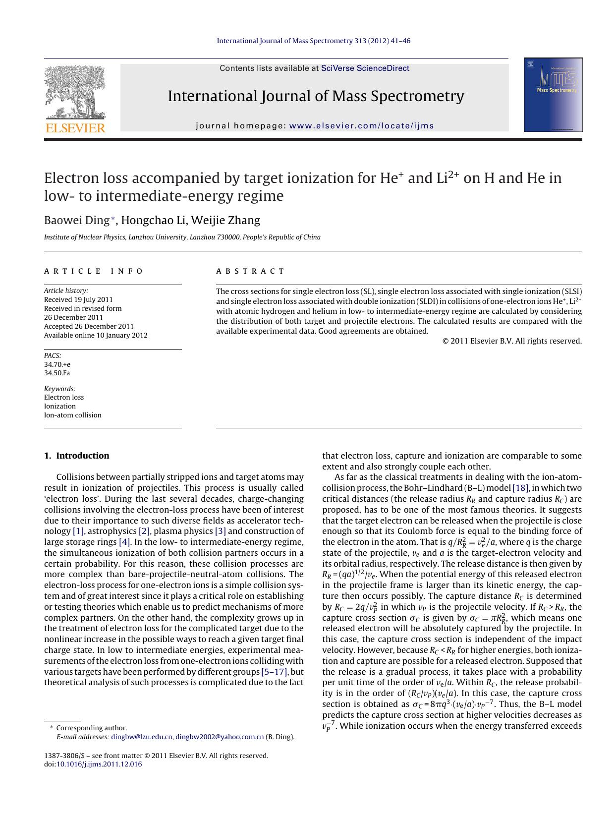 Electron loss accompanied by target ionization for He+ and Li2+ on H and He in low- to intermediate-energy regime by Baowei Ding & Hongchao Li & Weijie Zhang