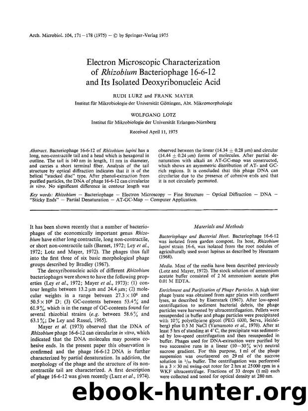 Electron microscopic characterization of <Emphasis Type="Italic">Rhizobium<Emphasis> bacteriophage 16-6-12 and its isolated deoxyribonucleic acid by Unknown