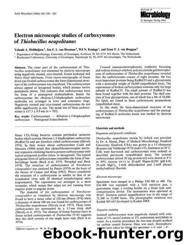 Electron microscopic studies of carboxysomes of <Emphasis Type="Italic">Thiobacillus neapolitanus<Emphasis> by Unknown