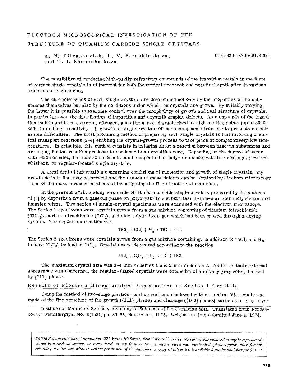 Electron microscopical investigation of the structure of titanium carbide single crystals by Unknown