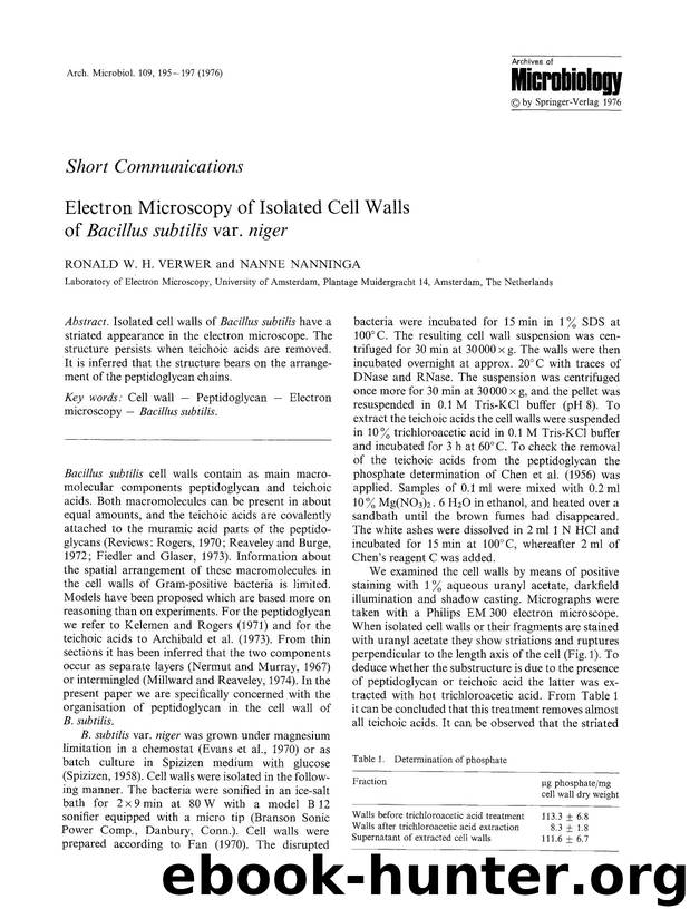 Electron microscopy of isolated cell walls of <Emphasis Type="Italic">Bacillus subtilis<Emphasis> var. <Emphasis Type="Italic">niger<Emphasis> by Unknown