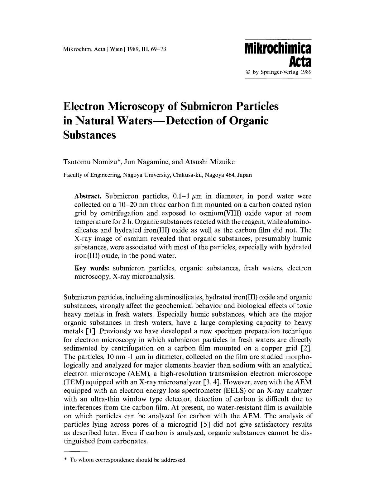 Electron microscopy of submicron particles in natural waters—Detection of organic substances by Unknown