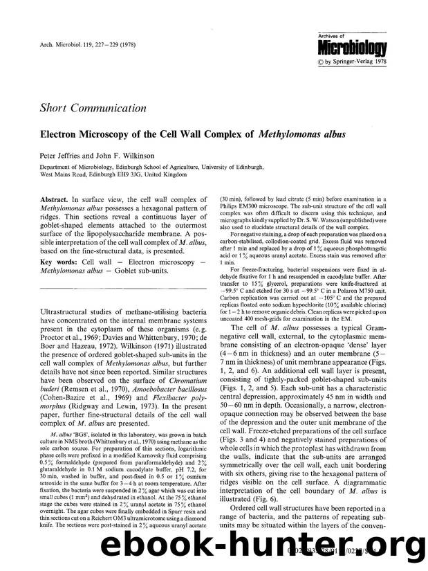 Electron microscopy of the cell wall complex of <Emphasis Type="Italic">Methylomonas albus <Emphasis> by Unknown