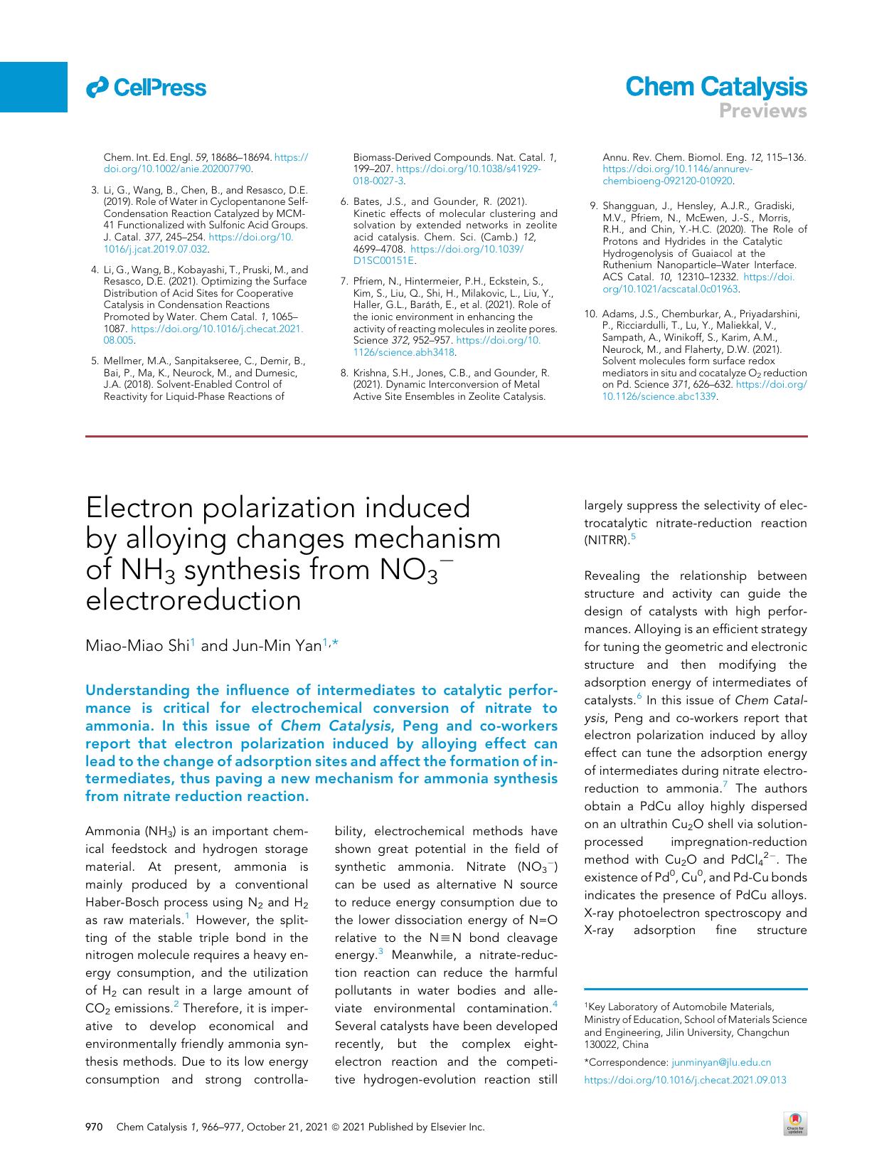 Electron polarization induced by alloying changes mechanism of NH3 synthesis from NO3- electroreduction by Miao-Miao Shi & Jun-Min Yan