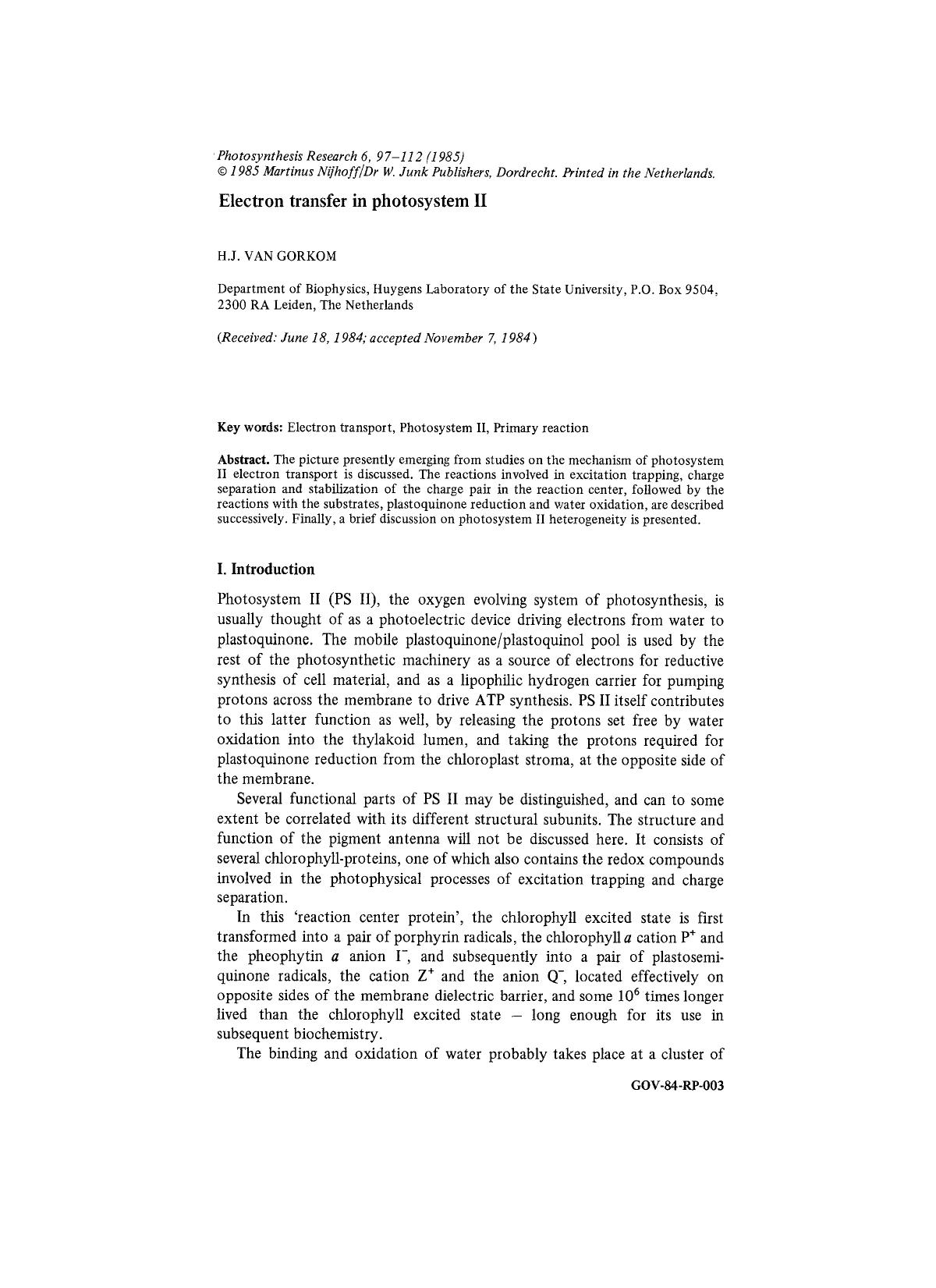 Electron transfer in photosystem II by Unknown
