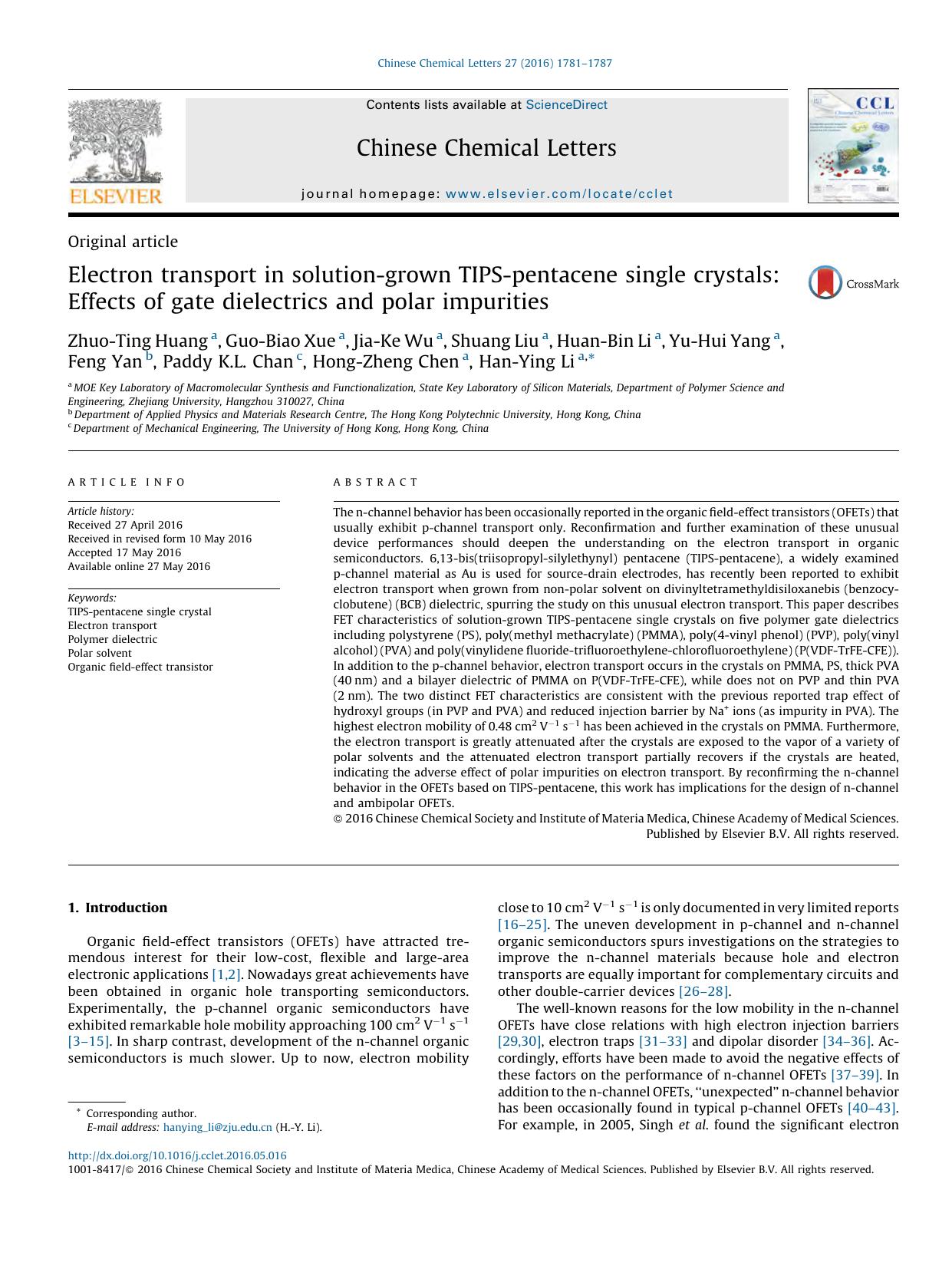 Electron transport in solution-grown TIPS-pentacene single crystals: Effects of gate dielectrics and polar impurities by unknow