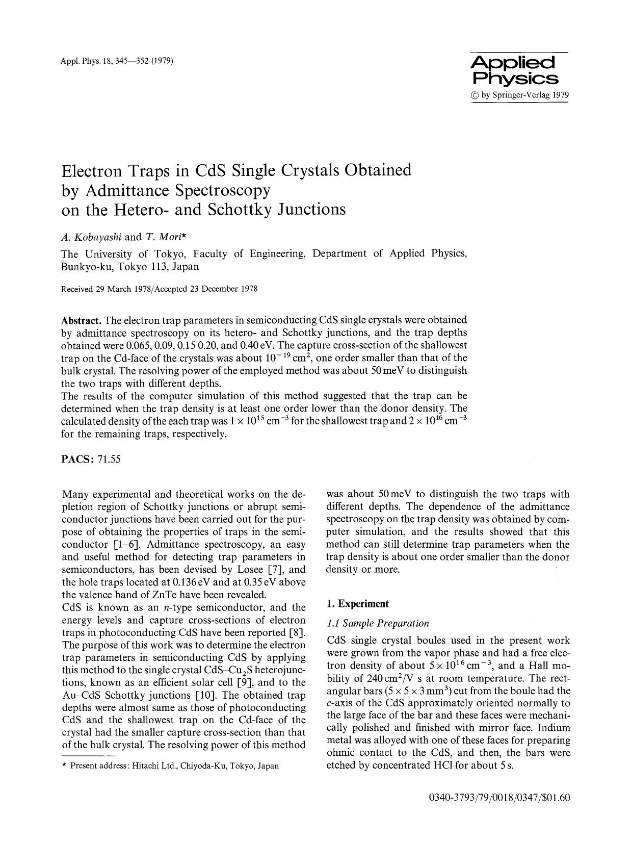 Electron traps in CdS single crystals obtained by admittance spectroscopy on the hetero- and Schottky junctions by Unknown