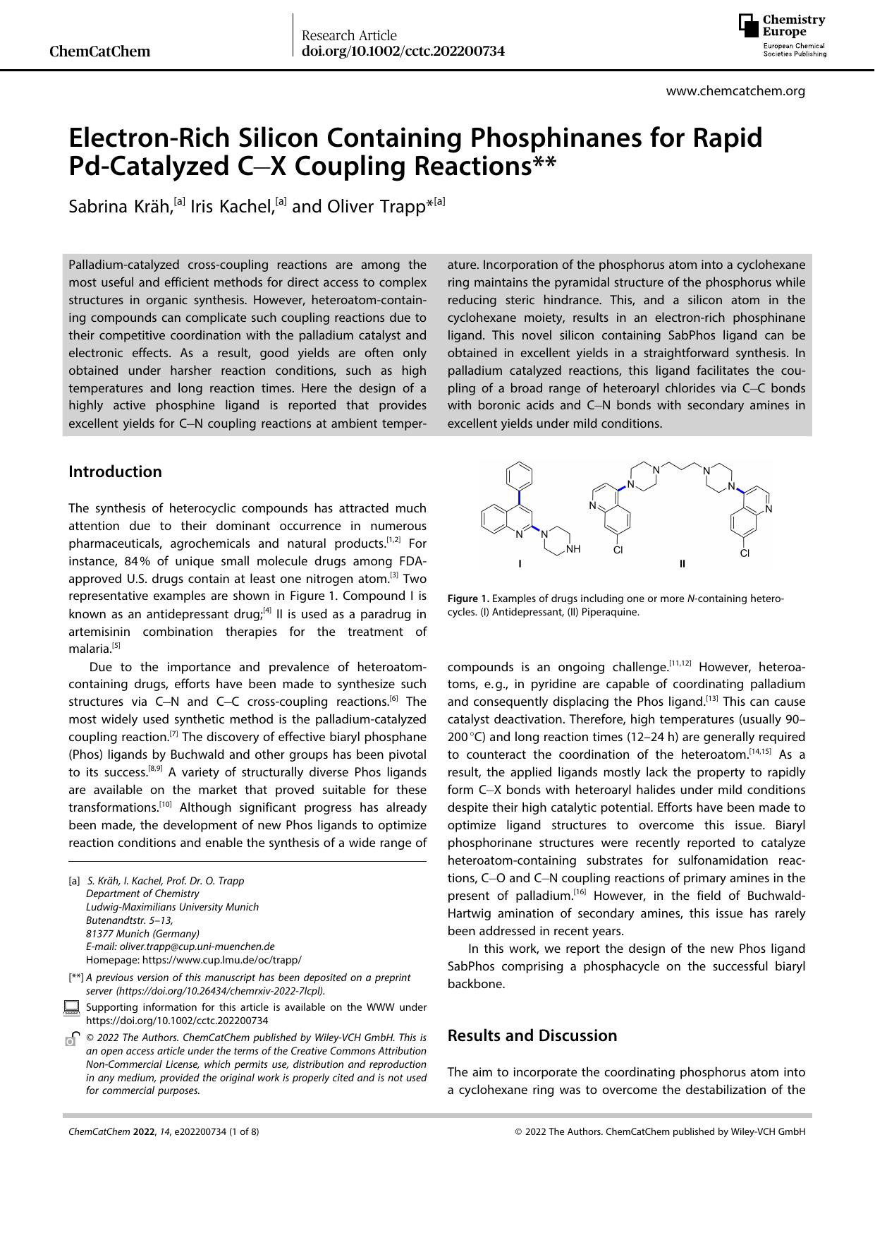 ElectronâRich Silicon Containing Phosphinanes for Rapid PdâCatalyzed CâX Coupling Reactions by Unknown