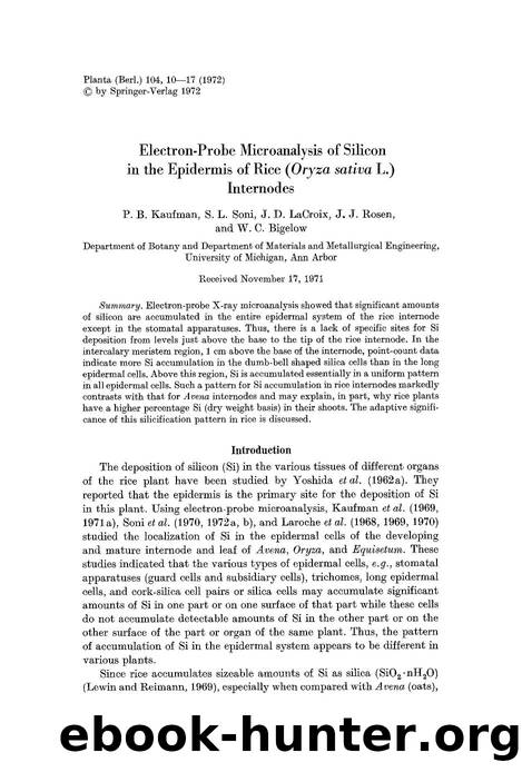 Electron-probe microanalysis of silicon in the epidermis of rice (<Emphasis Type="Italic">Oryza sativa<Emphasis> L.) internodes by Unknown