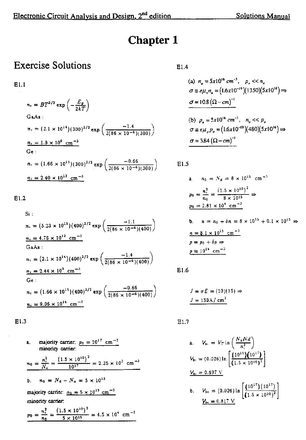Electronic Circuit Analysis and Design - solution manuel by Donald A. Neamen