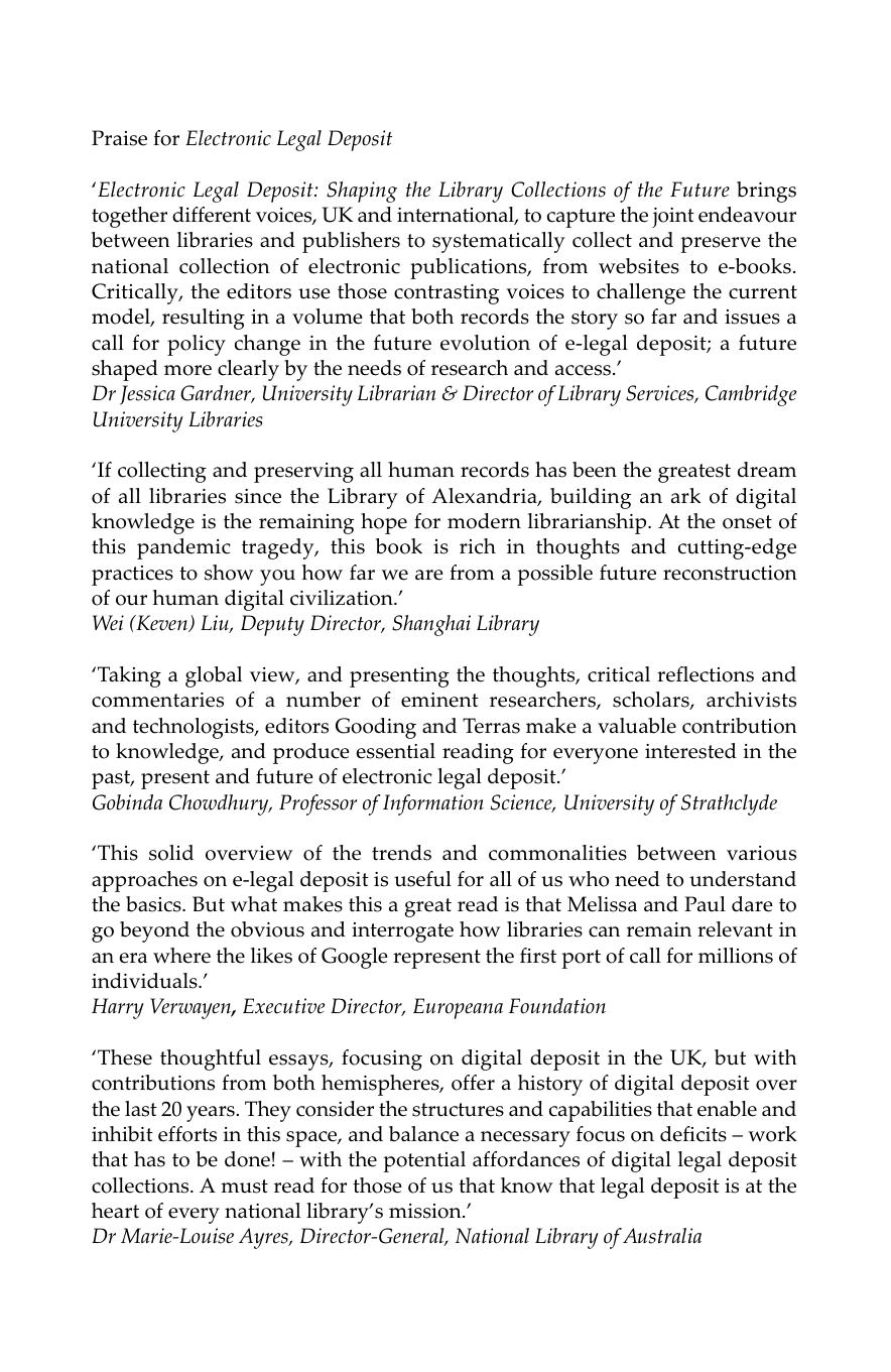 Electronic Legal Deposit Shaping the Library Collections of the Future by Gooding Paul; Terras Melissa