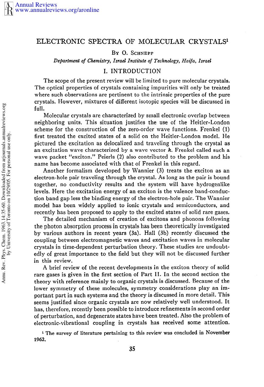 Electronic Spectra of Molecular Crystals by O Schnepp
