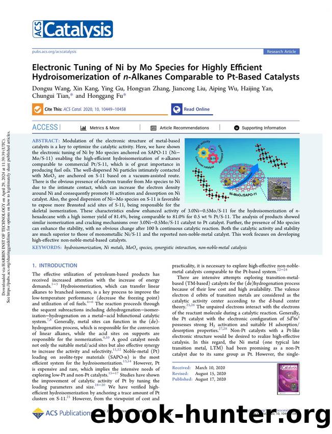 Electronic Tuning of Ni by Mo Species for Highly Efficient Hydroisomerization of n-Alkanes Comparable to Pt-Based Catalysts by unknow