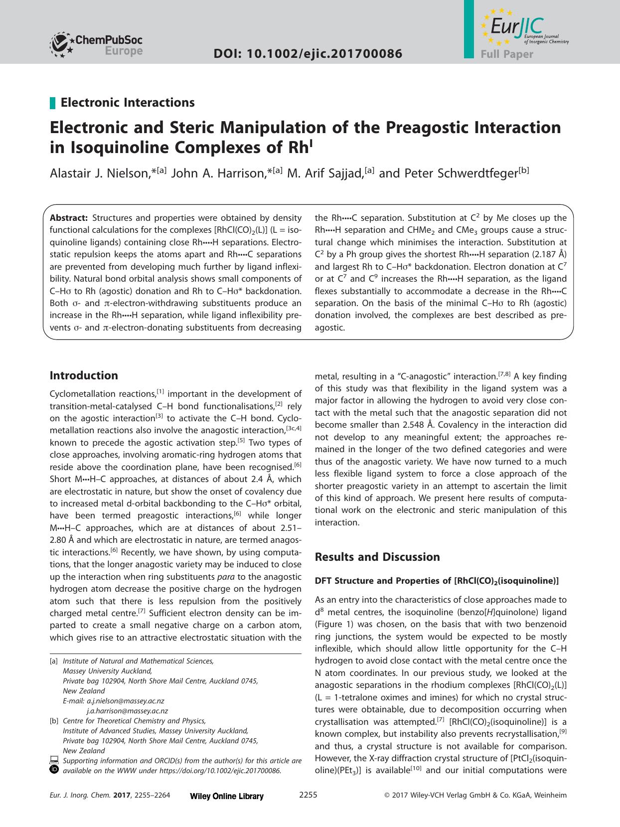 Electronic and Steric Manipulation of the Preagostic Interaction in Isoquinoline Complexes of Rh<sup>I<sup> by Unknown