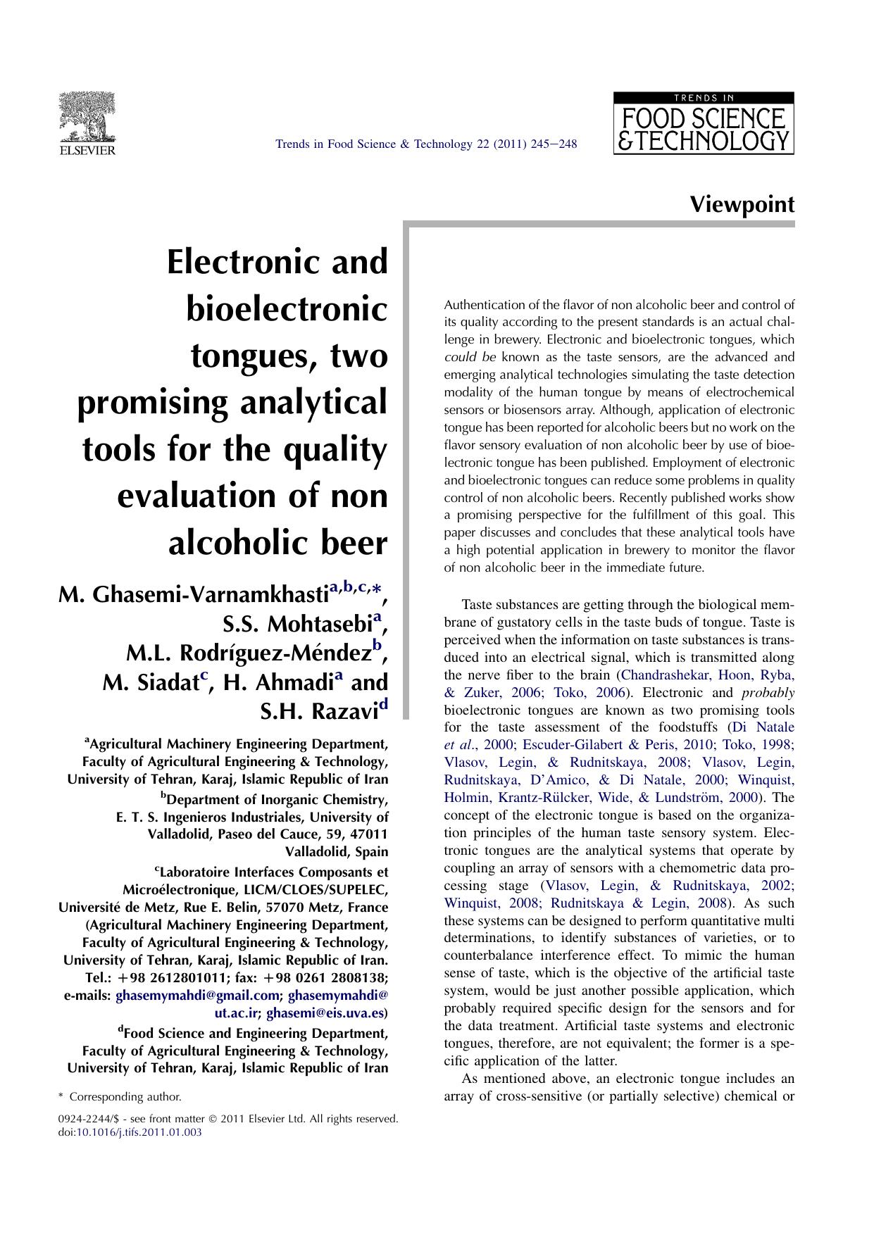 Electronic and bioelectronic tongues, two promising analytical tools for the quality evaluation of non alcoholic beer by unknow