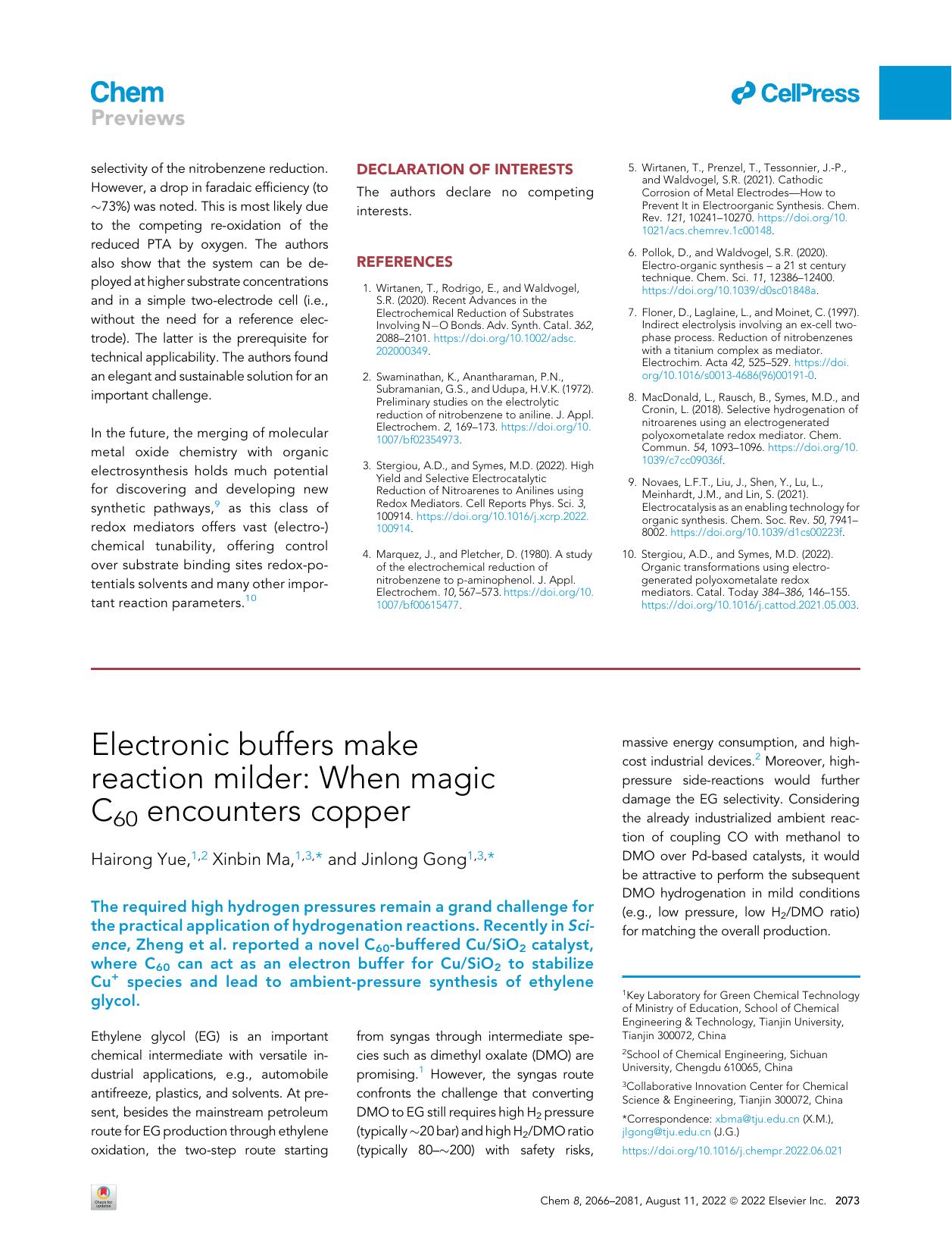 Electronic buffers make reaction milder: When magic C60 encounters copper by Hairong Yue & Xinbin Ma & Jinlong Gong