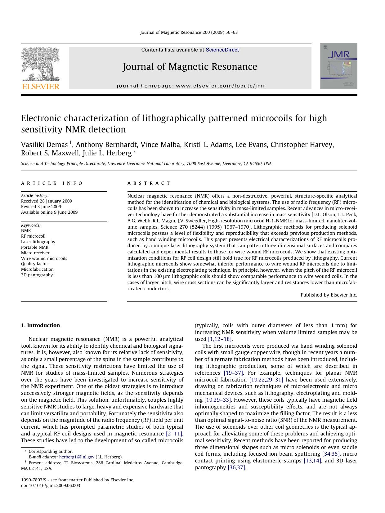 Electronic characterization of lithographically patterned microcoils for high sensitivity NMR detection by unknow