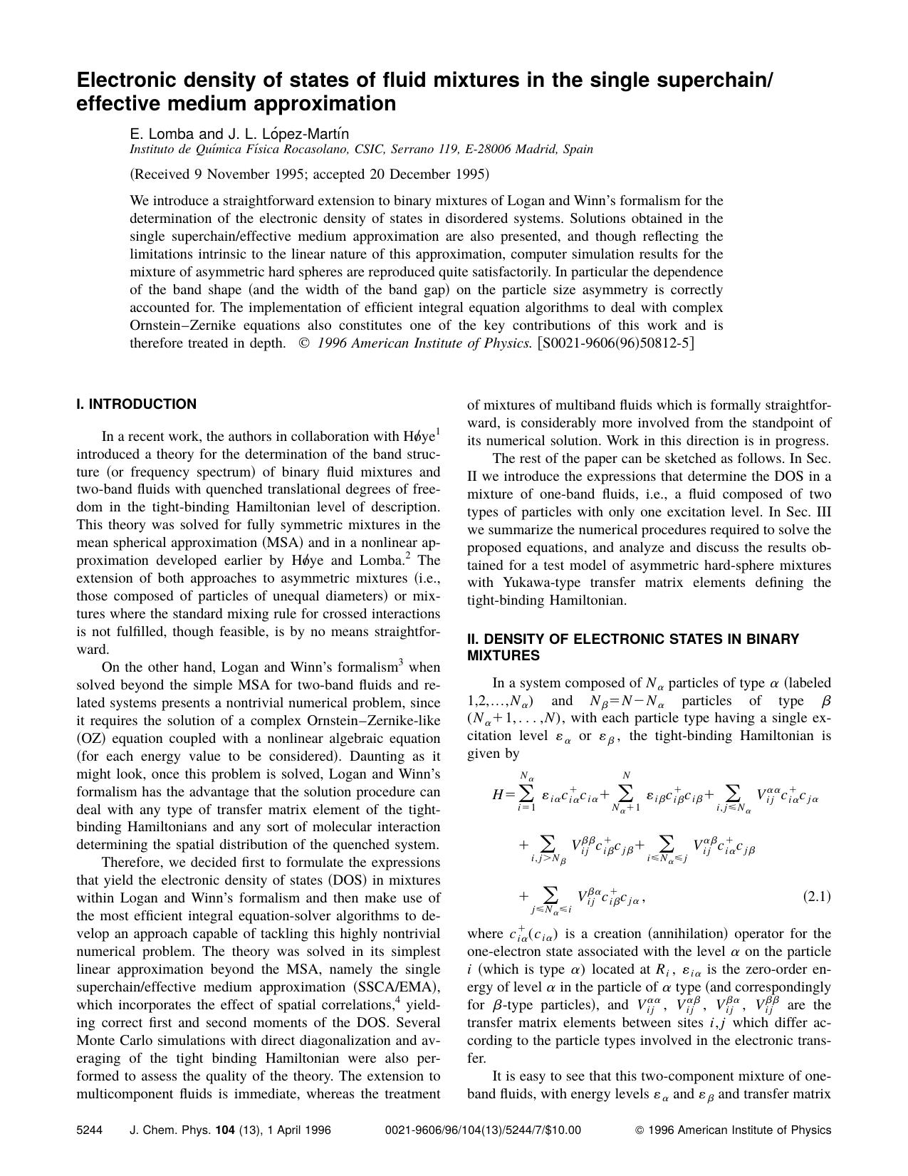 Electronic density of states of fluid mixtures in the single superchain effective medium approximation by E. Lomba and J. L. Lopez-Martin