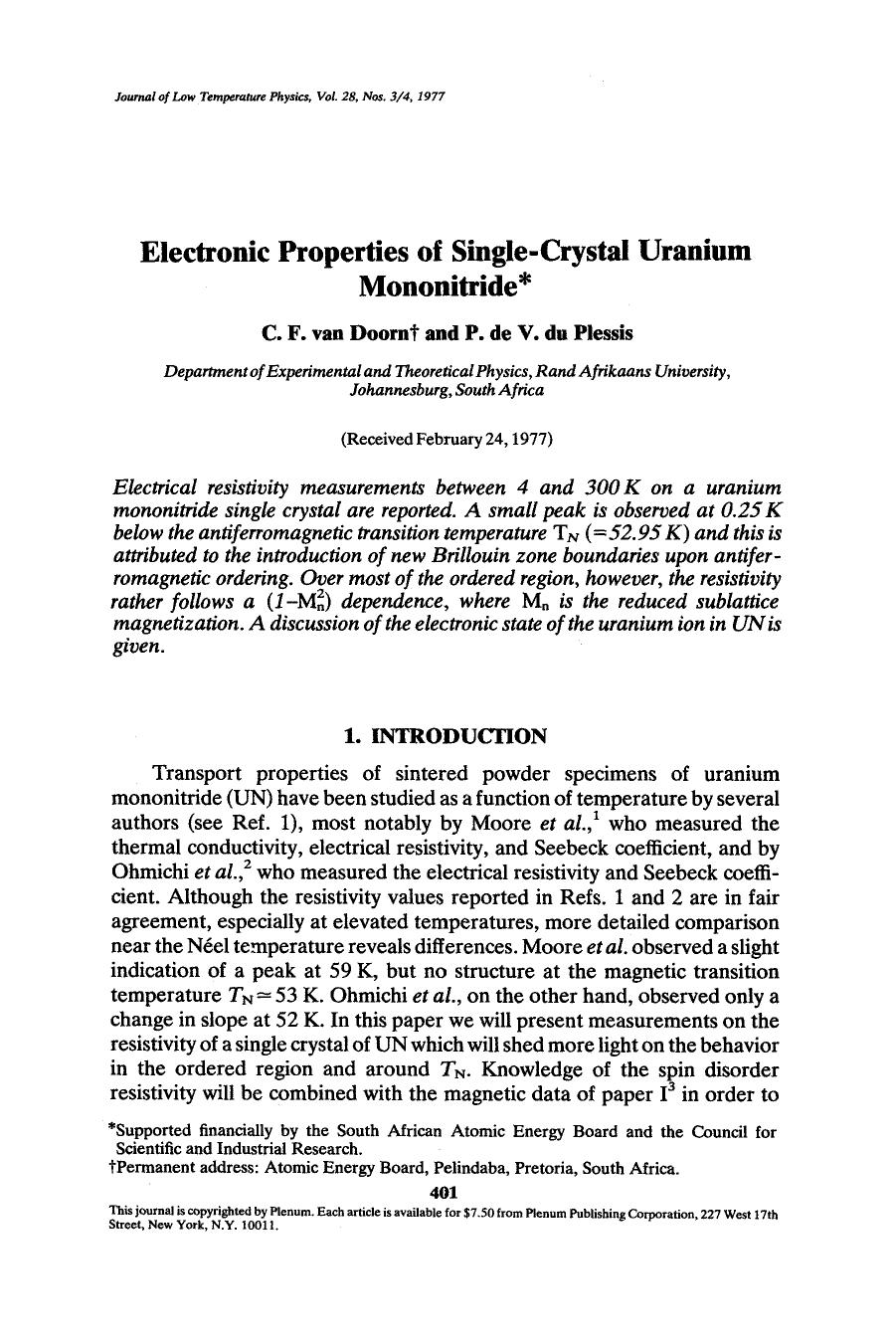 Electronic properties of single-crystal uranium mononitride by Unknown