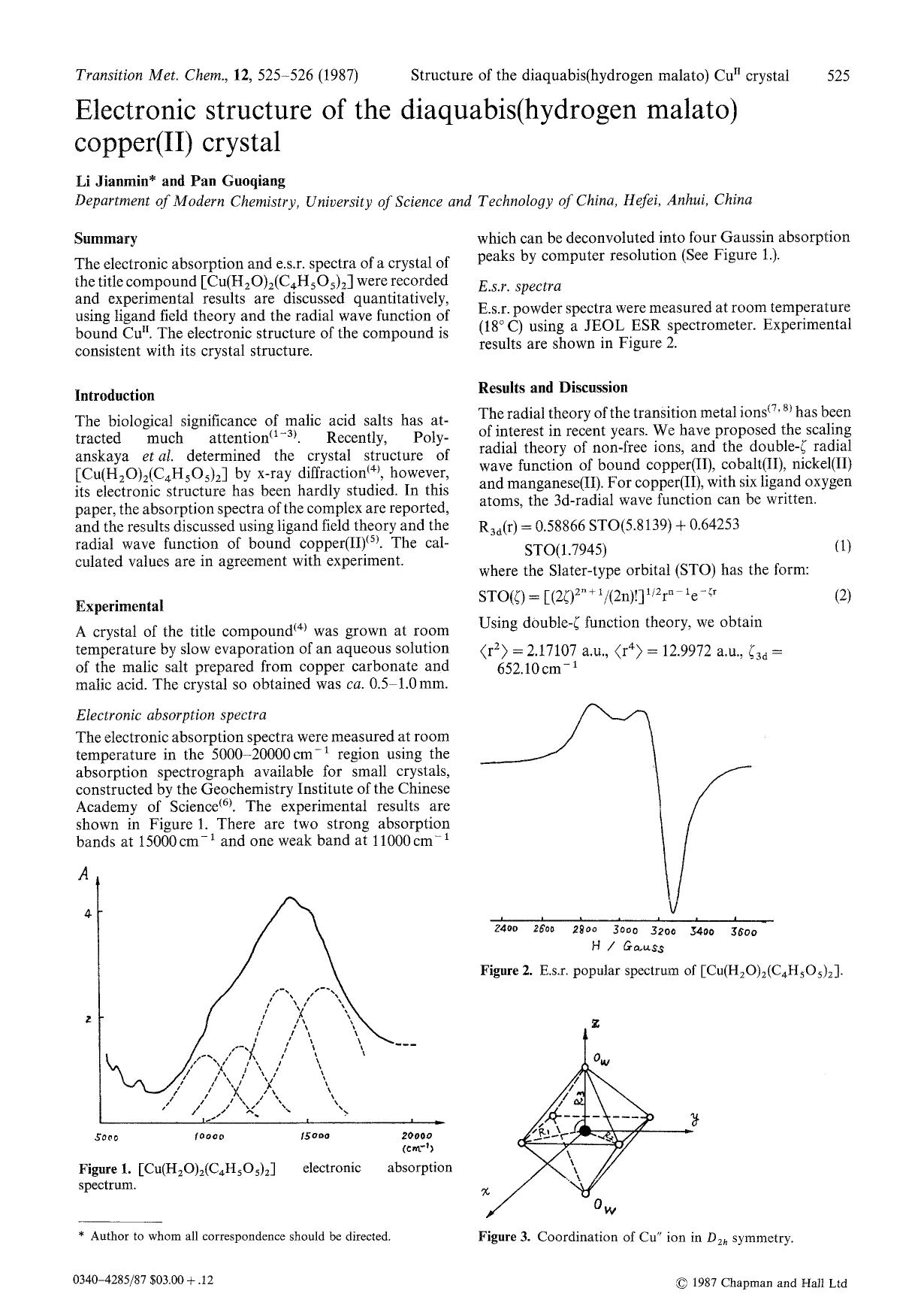 Electronic structure of the diaquabis(hydrogen malato) copper(II) crystal by Unknown