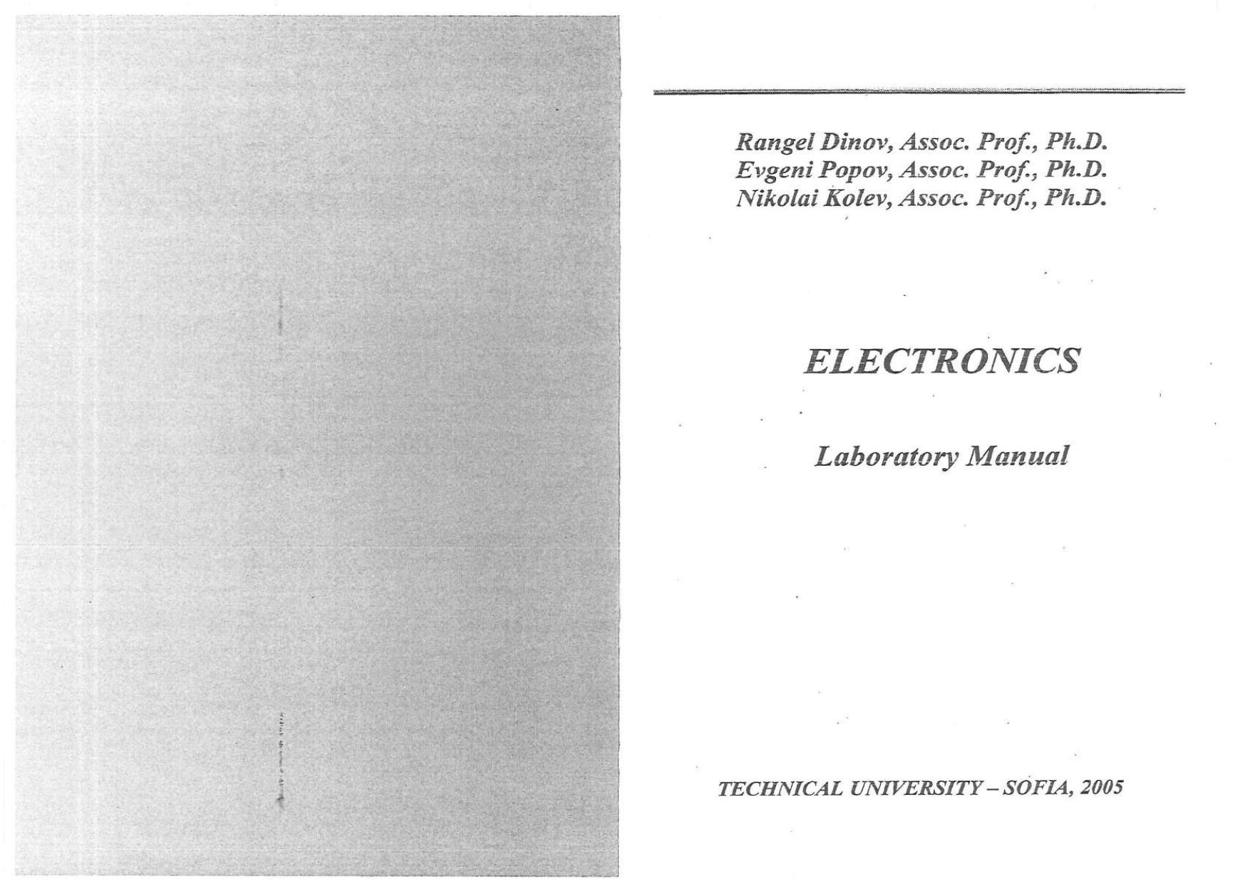 Electronics - laboratotry manual by Rangel Dinov Evgeni Popov Nikolai Kolev