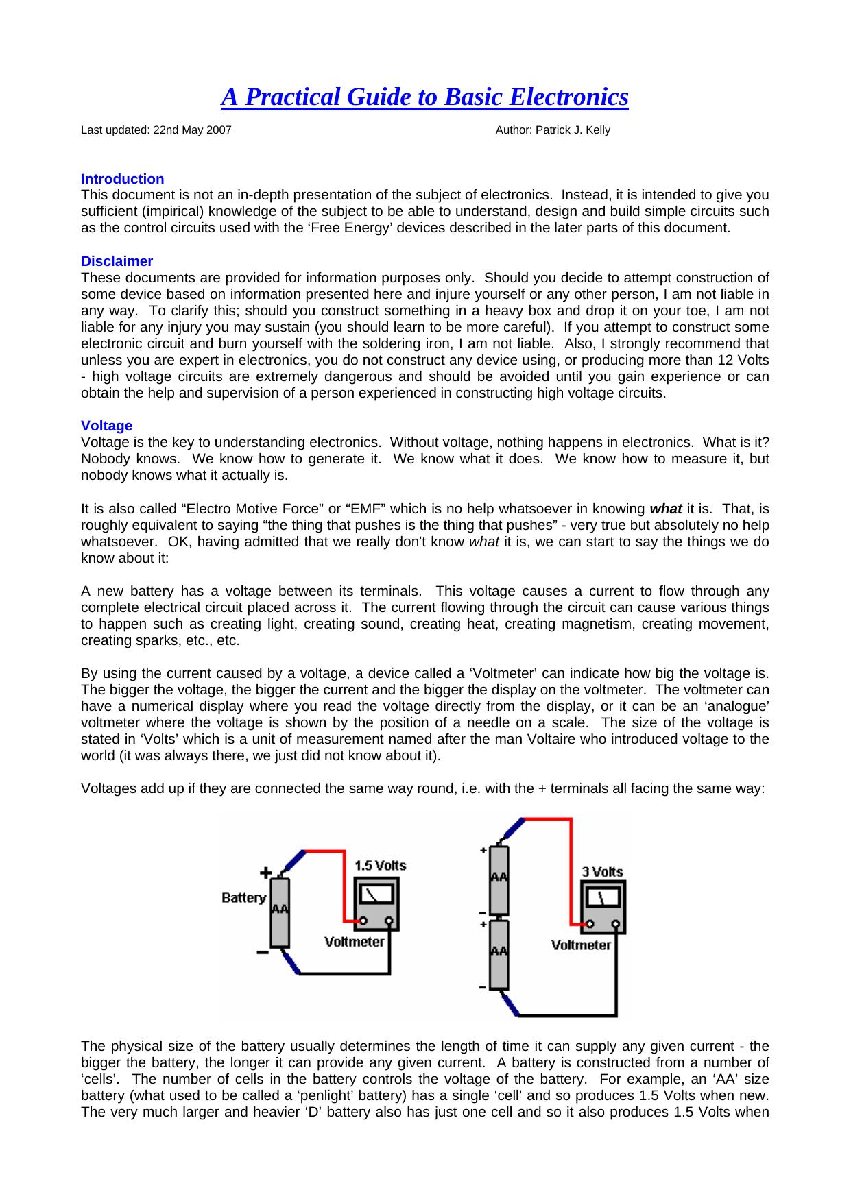 Electronics Tutorial by P. Kelly