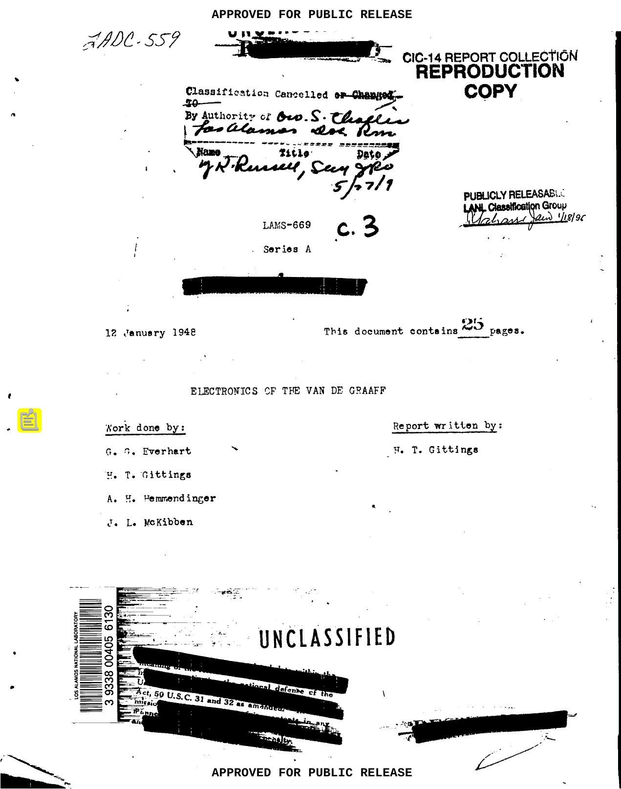 Electronics of the Van de Graaff LAMS-669 by LANL Research Library LWW Project
