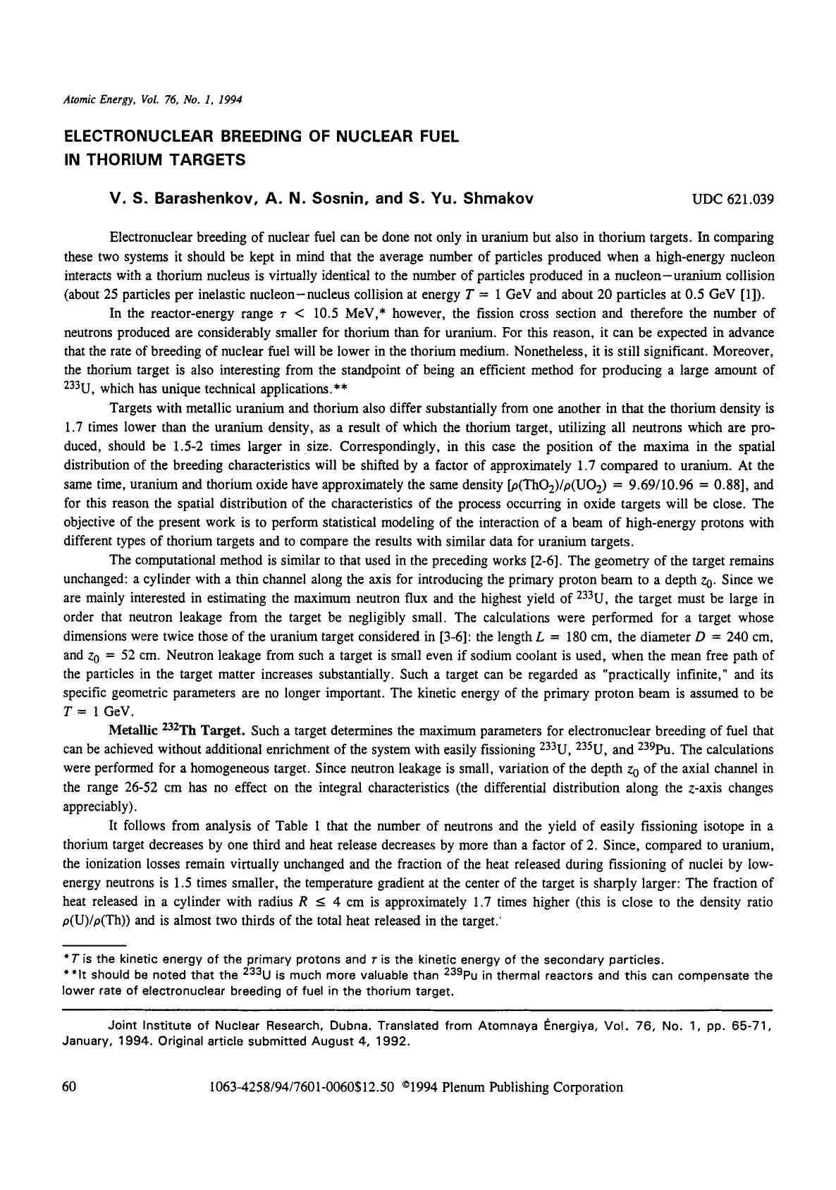 Electronuclear breeding of nuclear fuel in thorium targets by Unknown