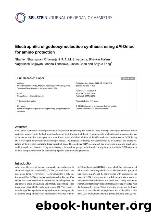 Electrophilic oligodeoxynucleotide synthesis using dM-Dmoc for amino protection by unknow