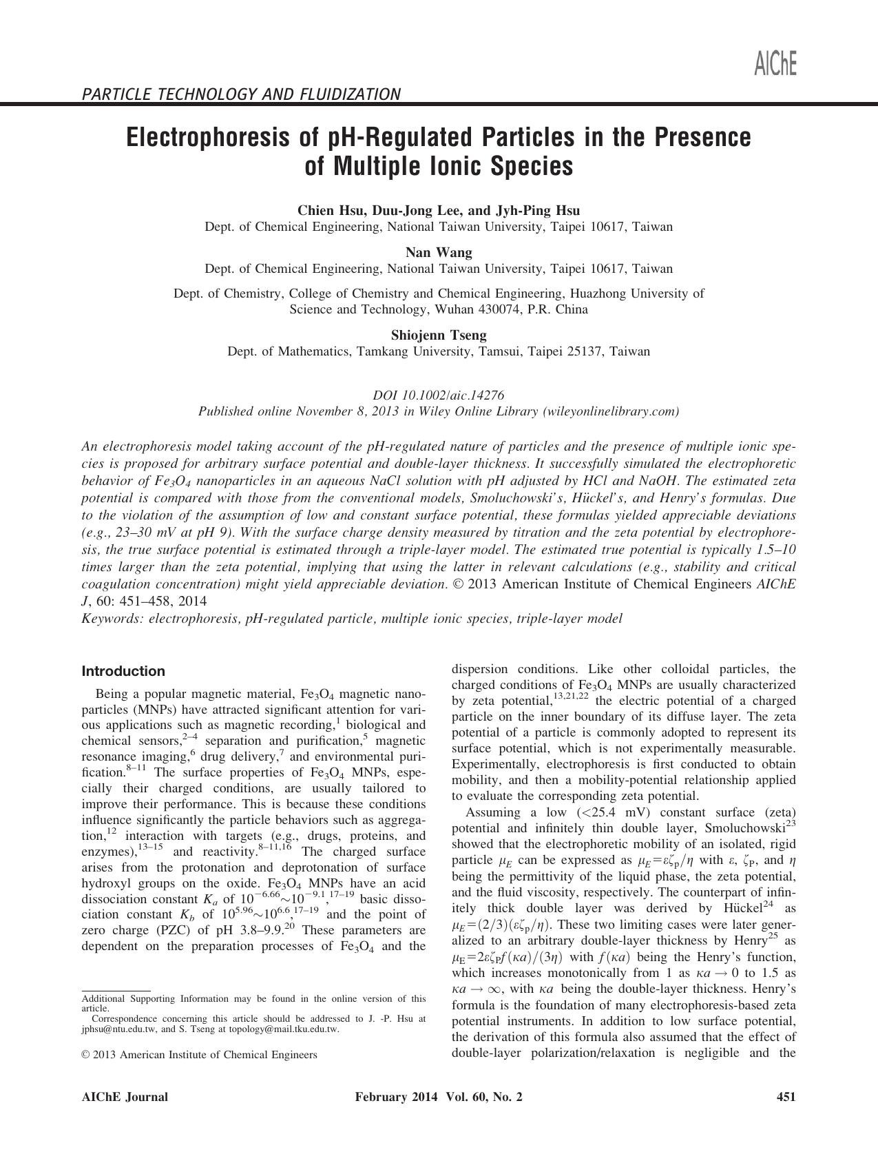 Electrophoresis of pHregulated particles in the presence of multiple ionic species by Unknown